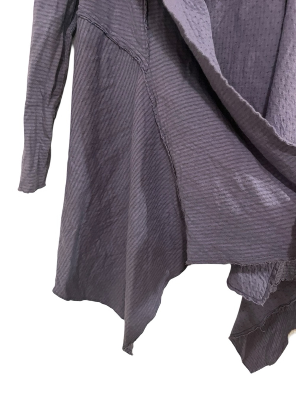 Cut Loose Hooded Jacket Shawl Collar Textured Stripe and Dot Fabric Long Line - Picture 4 of 9